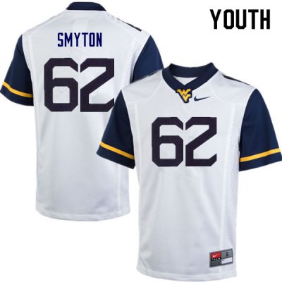 Youth West Virginia Mountaineers NCAA #62 Garrett Smyton White Authentic Nike Stitched College Football Jersey SF15B06DR